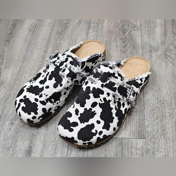 Very G Shoes - Women's Very G Black and White Cow Print Clog Shoes-Size 9
